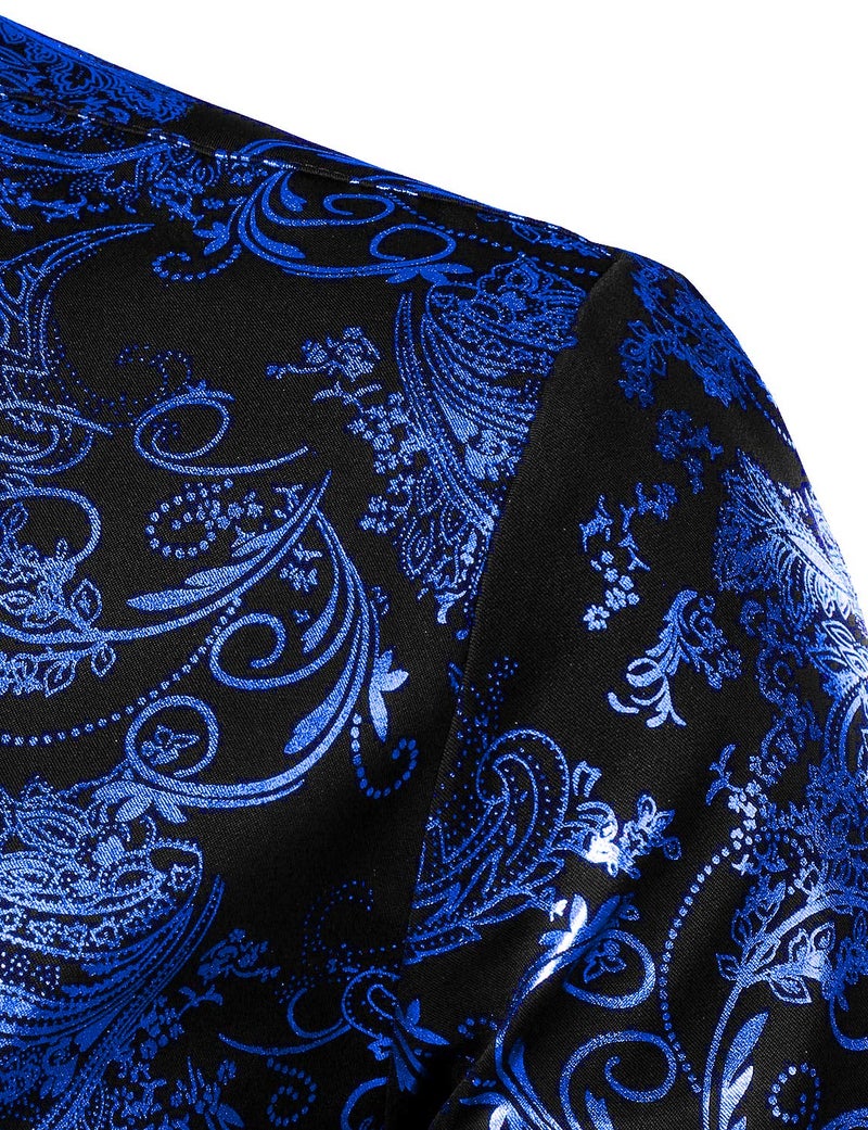 ZEROYAA Men's Luxury Paisley Dress Shirt Shiny Floral Printed Button Down Shirts for Party Prom ZLCL18 Black Royal Small - Image 4